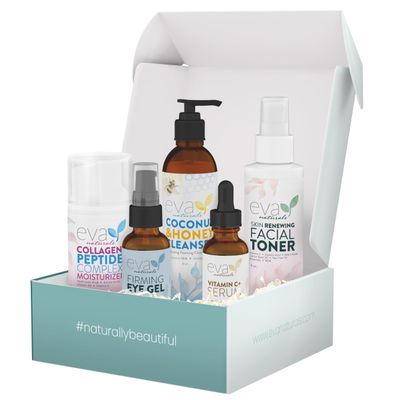 Eva Naturals Rejuvenating Skincare Set  5-in-1 Routine with Cleanser, Toner, Vitamin C Plus Serum, Eye Gel and Collagen Peptide Moisturizer for Face, Anti-Wrinkle, Dark Spots, Acne and Skin Replenish