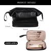 Abiudeng Large Makeup Bag for Women,Travel Makeup Organizer with Brush Holder, Dopp Kit Essentials,Waterproof PU Cosmetic Bag for Traveling,Multi Compartment, Cute,Spacious Capacity-Black view 2