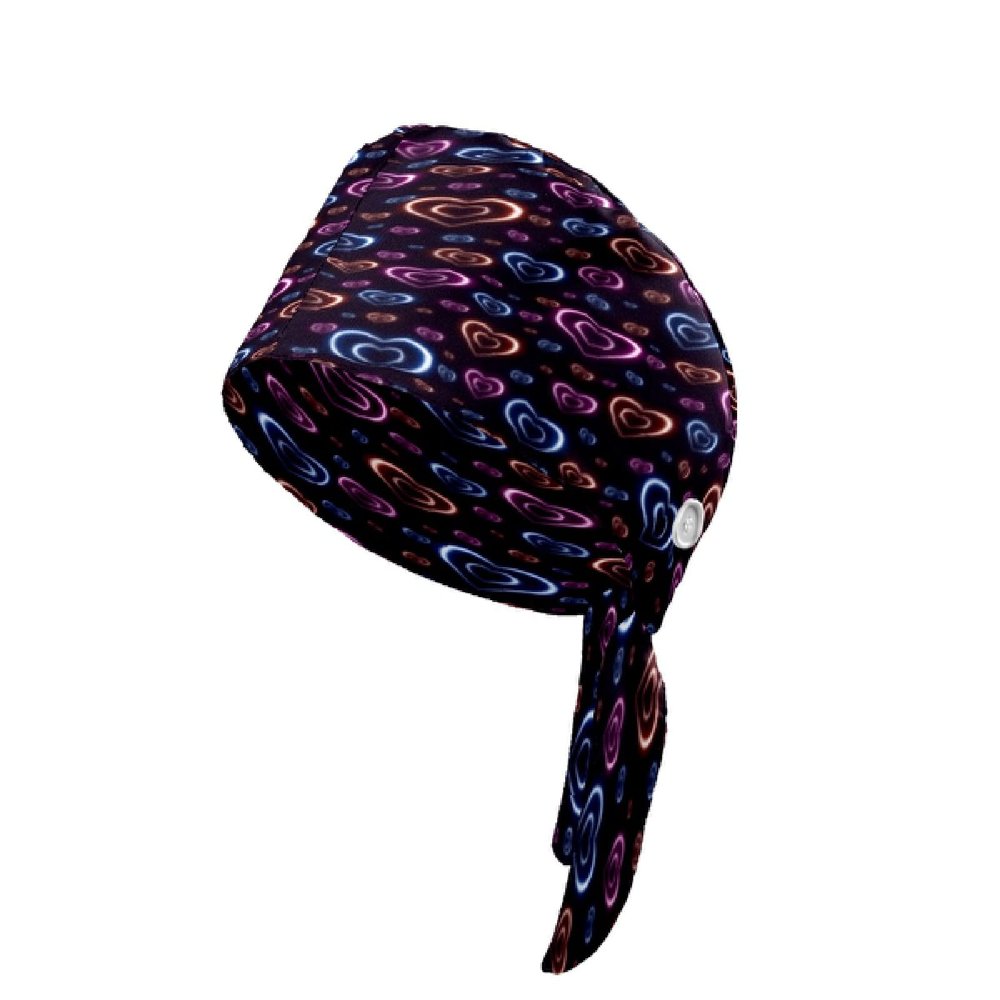 Valentine Neon Hearts Womens Working Cap with Cotton Sweatband Bouffant Caps Adjustable Elastic Head Cover Hair Tie Back Work Hats Working Scrub Cap for Men One Size