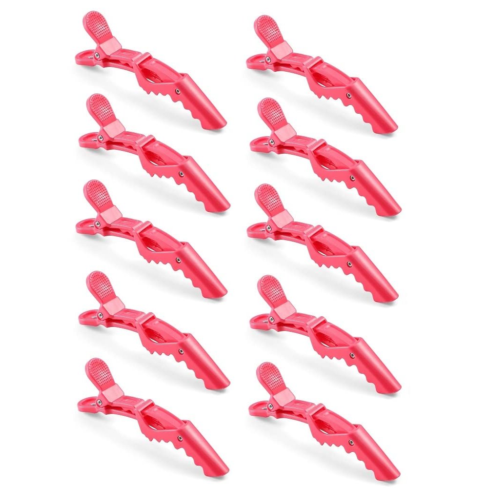 10pcs/set Croc Clips Transparent Plastic Hairdresser Clip Hair Styling Sectioning Barrettes Professional Non Slip Alligator Clip Salon DIY Accessories(10pcs-Watermelon Red)
