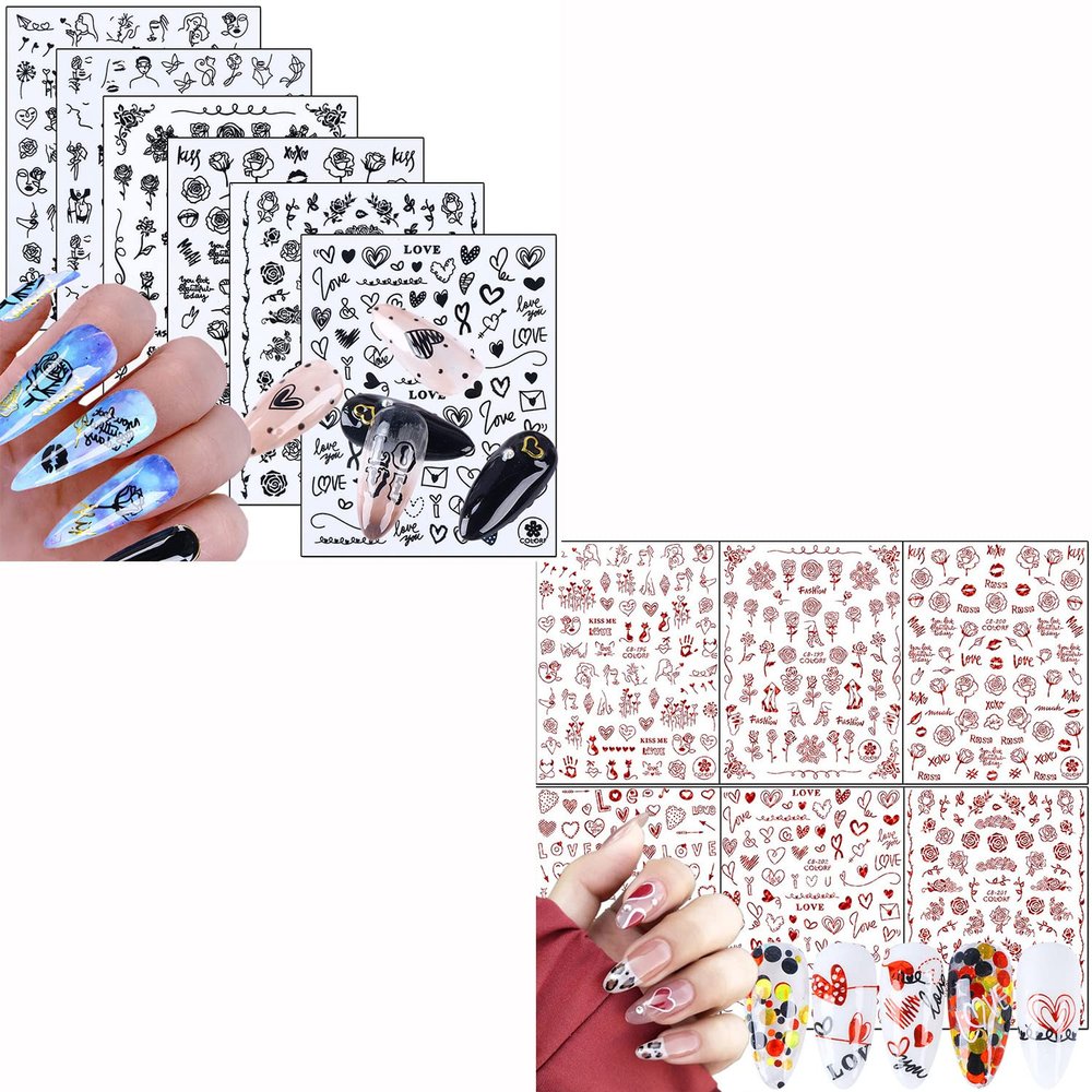 6 Sheets Rose Nail Stickers and 6 Sheets Rose Nail Stickers