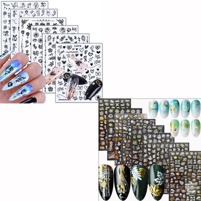6 Sheets Rose Nail Stickers and 8 Sheets Gold Nail Stickers