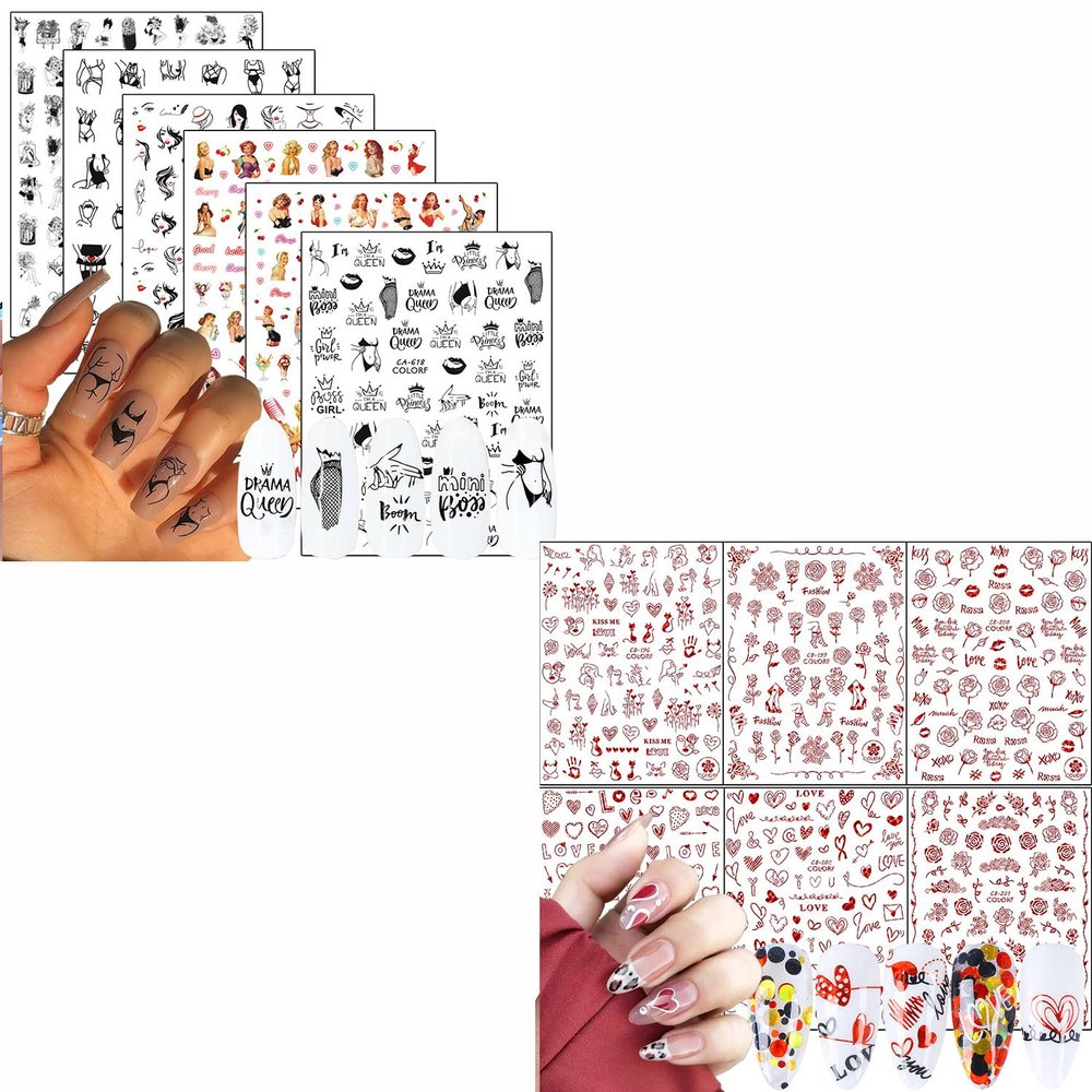 6 Sheets Sexy Girls Nail Stickers and 6 Sheets Rose Nail Stickers