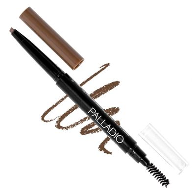 Palladio Brow Definer Retractable Pencil, Triangular Tip Fills Brows for a Natural Look, Tame and Shape Eyebrows with Spoolie Brush, Eyebrow Shaper, Buildable Light to Dark Colors, (Medium Brown)