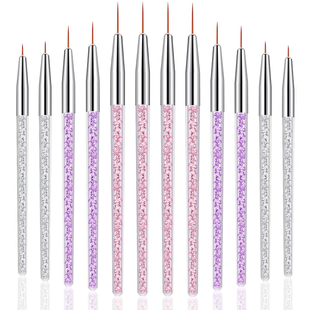 12 Pieces Makeup Brush Art Fine Point Eyeliner Brush Cosmetic Gel Graphic Eyeliner Applicator for Wet Powder Liquid Gel