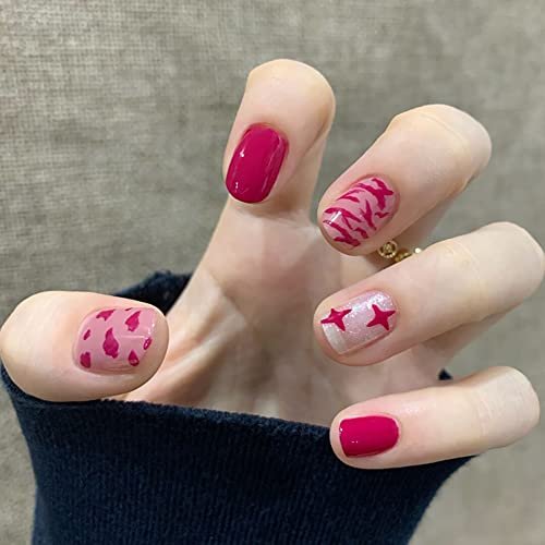 LIGHT RAIN Natural Press on Nails - Ebullience, Luxury Pink Reusable Seven Layers Gel UV Finish Fake Nails, Handmade Nail Art with Design by Licensed Manicurist, Short Square Shape, Medium Size