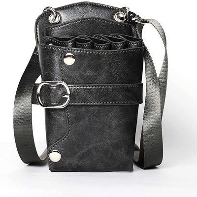 QJZZO Scissor Pouch Holster with Belt for Hairdressers, Leather Salon Hair Stylist Barber Scissors Shear Hairdressing Waist Holder Case Bag-Grey