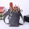 QJZZO Scissor Pouch Holster with Belt for Hairdressers, Leather Salon Hair Stylist Barber Scissors Shear Hairdressing Waist Holder Case Bag-Grey view 4