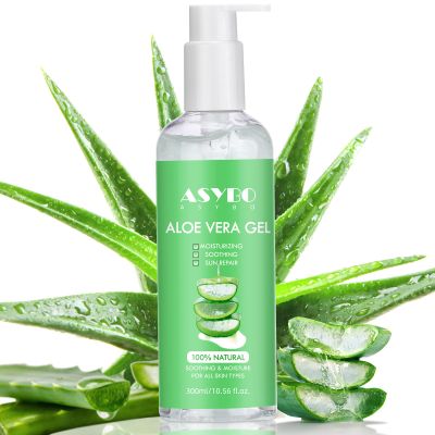 ASYBO 300 ml Aloe Vera Gel, 100% Natural Pure Aloe Vera Hydrating Facial Cream, Soothing & Moisturizing, After Sun Care, Reduce Acne, Repair Scars, Suitable for All Skin Types