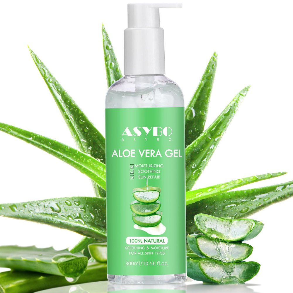 ASYBO 300 ml Aloe Vera Gel, 100% Natural Pure Aloe Vera Hydrating Facial Cream, Soothing & Moisturizing, After Sun Care, Reduce Acne, Repair Scars, Suitable for All Skin Types