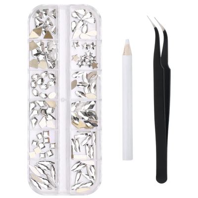 120 Pcs White Crystal Flatback Rhinestones Set for Nail, Art, Crafts, Makeup, Tumblers Glitter Round with Tweezers and Picking Pen