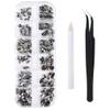 120 Pcs Black Crystal Flatback Rhinestones Set for Nail, Art, Crafts, Makeup, Tumblers Glitter Round with Tweezers and Picking Pen view 1