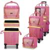BYOOTIQUE 3 IN1 Rolling Makeup Case Sequin Cosmetic Case Artist Travel Train Case Lockable Rolling Leather Trolley with Removable Belt and Organizer Storage Hand Bag, Glamorous Red view 2