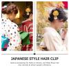 ABOOFAN Japanese Hair Clip Kimono Kanzashi Flower Hairpin Fans Shape Barrette Tassel Bobby Pin for Women Girls Cosplay Decoration Yellow view 2