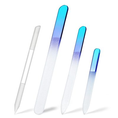 4 Pcs Glass Nail File Set Nail Files and Cuticle Pusher Double Sided Crystal Fingernail Buffers for Women Natural Fingernail Manicure Pedicure Toenail Buffer Cuticle Trimmer