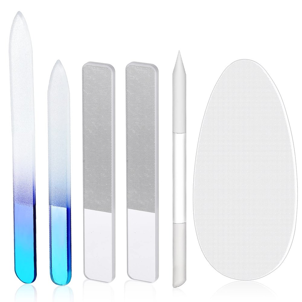 6 Pcs Glass Nail File and Nail Shiner Set Manicure Pedicure Glass File Buffer Cuticle Trimmer Nano Finger Nano Foot Scrubber Callus Remover Foot Care Pedicure Fingernails Toenail