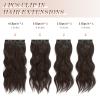 FESHFEN Clip in Hair Extensions - 4 PCS Long Wavy Thick Clip in Hairpieces Full Head Synthetic Hair Extension for Women, Dark Brown 20 Inch view 2
