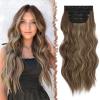 FESHFEN Clip in Hair Extensions - 4 PCS Long Wavy Thick Highlighted Clip in Hairpieces Synthetic Hair Extension for Women, Reddish Brown Mixed Ash Blonde 20 Inch view 1