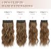 FESHFEN Clip in Hair Extensions - 4 PCS Long Wavy Thick Highlighted Clip in Hairpieces Synthetic Hair Extension for Women, Reddish Brown Mixed Ash Blonde 20 Inch view 2