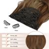 FESHFEN Clip in Hair Extensions - 4 PCS Long Wavy Thick Highlighted Clip in Hairpieces Synthetic Hair Extension for Women, Reddish Brown Mixed Ash Blonde 20 Inch view 4