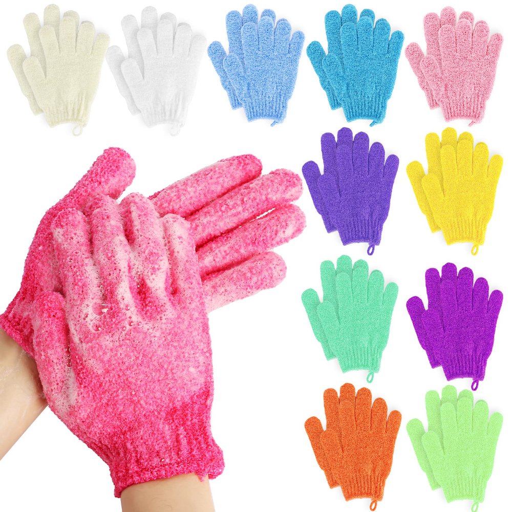Alotpower 24 Pieces Exfoliating Bath Gloves, Made of 100% Nylon,12 Colors Double Sided Exfoliating Gloves for Beauty Spa Massage Skin Shower Scrubber Bathing Accessories