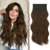 FESHFEN Clip in Hair Extensions - 4 PCS Long Wavy Thick Clip in Hairpieces Full Head Synthetic Hair Extension for Women, Chestnut Brown 20 Inch view 1