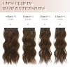 FESHFEN Clip in Hair Extensions - 4 PCS Long Wavy Thick Clip in Hairpieces Full Head Synthetic Hair Extension for Women, Chestnut Brown 20 Inch view 2