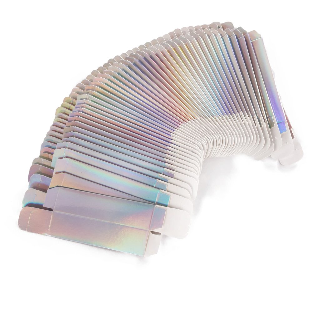 COSIDEA 50 PCS Empty Holographic siver Lip Gloss Boxes W25 xW25 xH117mm Cosmetic Perfume Mascara Box Packaging small Kraft Paper Box Luxury Holder Wrapping