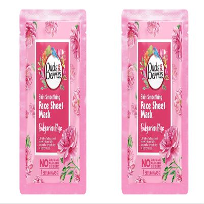 Buds & Berries Skin Smoothing Bulgarian Rose Sheet Mask | No Paraben No Silicone - 25 g | Pack of 2 (50 ml)