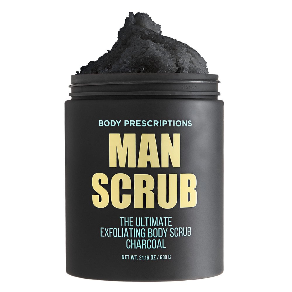 Body Prescriptions Mens Exfoliating Body Scrub  Ultimate Skin Cleansing Wash in Jar with Twist-Top Lid, For All Skin Types, 21 Ounce (Pack of 1), Charcoal