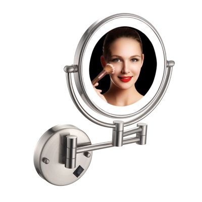 ZHANGY 8 Inch Wall Mounted Makeup Mirror with LED Lights, Plug 3X Magnifying Mirror, Wall 360Rotatable Extendable Double-Sided, Bathroom and in Beauty and Personal Care, Brushed Nickel