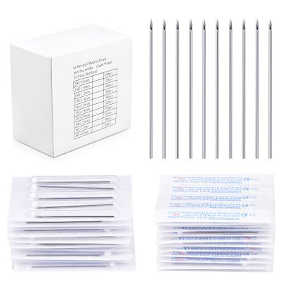 100PCS 20G Body Piercing Needles, Disposable Sterile Stainless Steel Piercing Needles for Nose Stud Nose Hoop Nose Screw Septum Ear Piercing