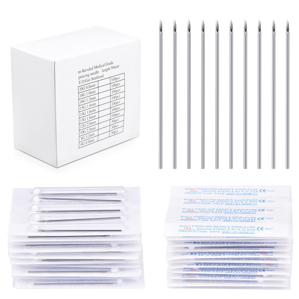 100PCS 20G Body Piercing Needles, Disposable Sterile Stainless Steel Piercing Needles for Nose Stud Nose Hoop Nose Screw Septum Ear Piercing