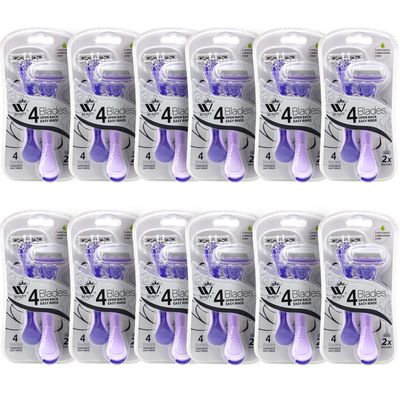 Natural Solution Razors for Women, For Smoother Body Shave, Infused with Vitamin E & Aloe, Bikini Trimmer, 12 Pack (24 Pieces), Pink/Purple
