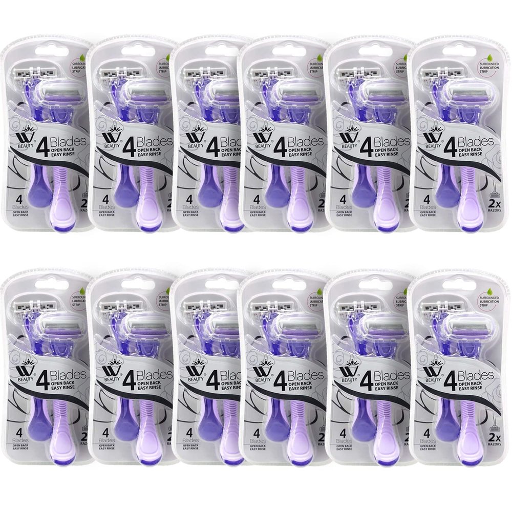 Natural Solution Razors for Women, For Smoother Body Shave, Infused with Vitamin E & Aloe, Bikini Trimmer, 12 Pack (24 Pieces), Pink/Purple