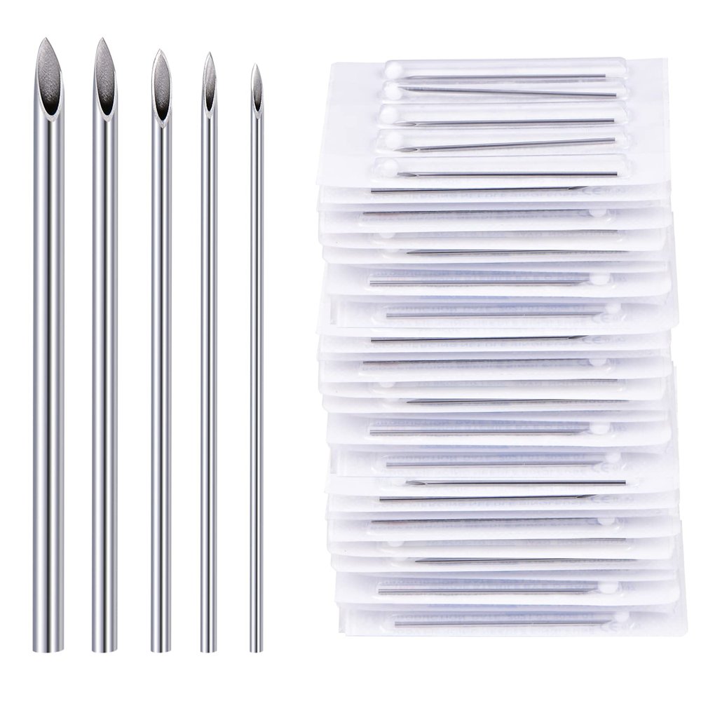DJCIW 25PCS Mixed Body Piercing Needles, 12G 14G 16G 18G 20G Disposable Sterile Stainless Steel Piercing Needles for Ear Nose Navel Belly Nipple Tongue Lip Piercing