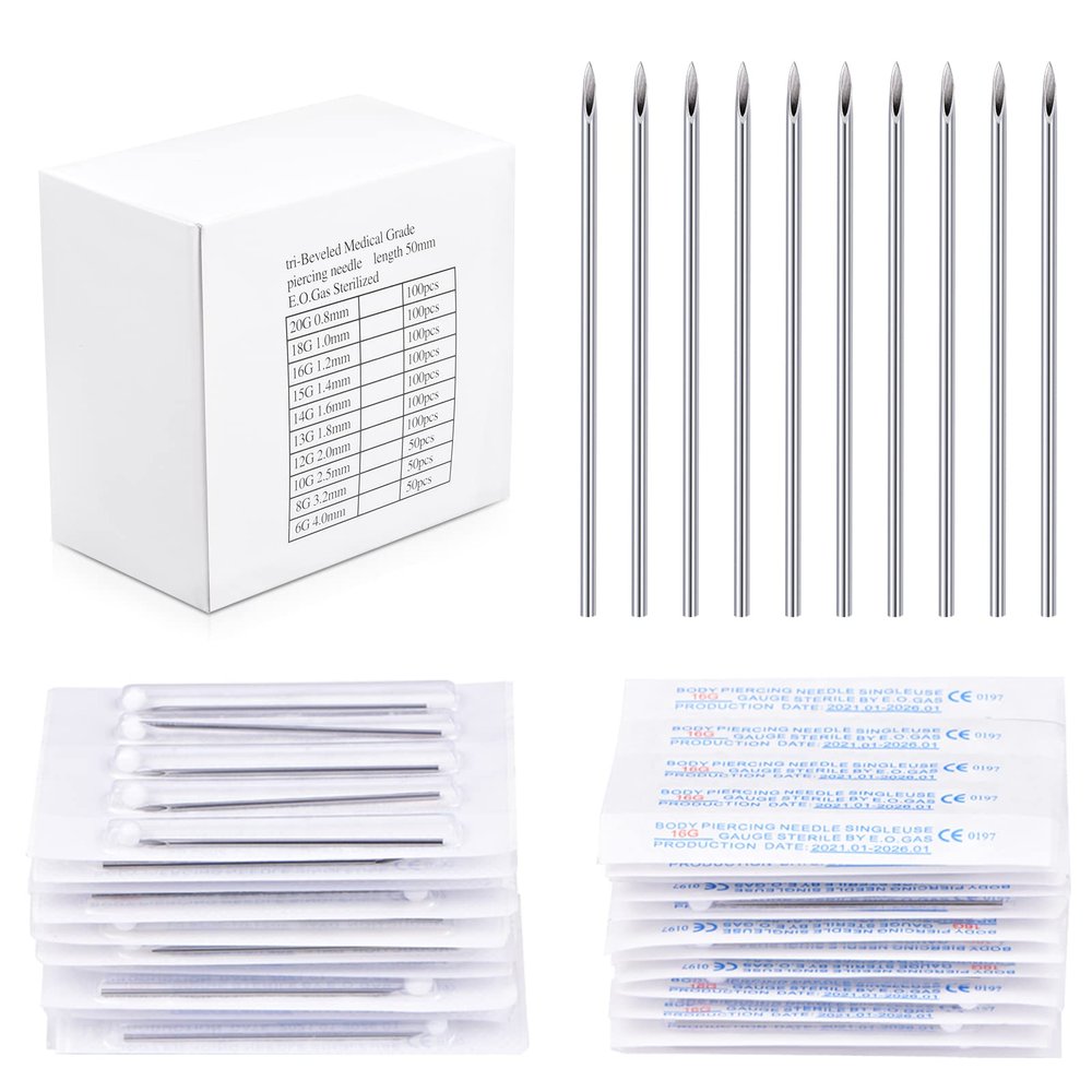 100PCS 18G Body Piercing Needles, Disposable Sterile Stainless Steel Piercing Needles for Nose Nostril Nose Screw Septum Ear Piercing