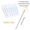 100PCS 18G Body Piercing Needles, Disposable Sterile Stainless Steel Piercing Needles for Nose Nostril Nose Screw Septum Ear Piercing view 2
