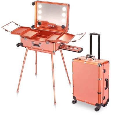 DWLOMHE Makeup Case with Password Safe Lock & Full Screen Lighted Mirror & 3 Light Colors Travel Cosmetic Organizer Box, Travel Beauty Vanity Handle Case
