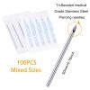 DJCIW 100PCS Mixed Body Piercing Needles, 12G 14G 16G 18G 20G Disposable Sterile Stainless Steel Piercing Needles for Ear Nose Navel Belly Nipple Tongue Lip Piercing view 2