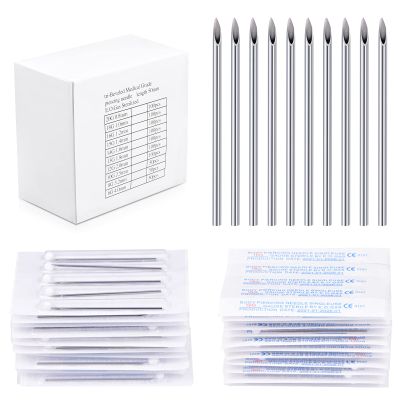 DJCIW 100PCS 14G Body Piercing Needles, Disposable Sterile Stainless Steel Piercing Needles for Septum Navel Belly Nipple Tongue Ear Industrial Piercing