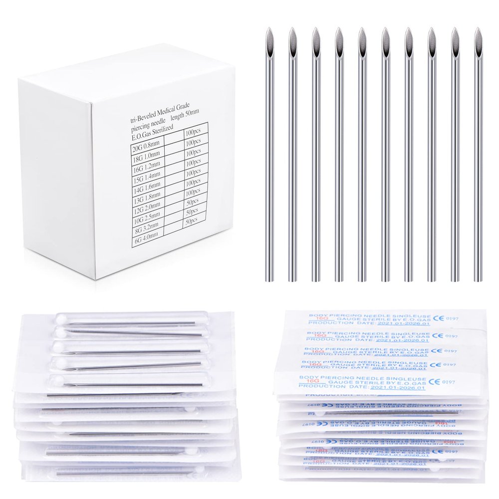 100PCS 16G Body Piercing Needles, Disposable Sterile Stainless Steel Piercing Needles for Cartilage Eyebrow Tragus Helix Rook Counch Monroe Ear Piercing