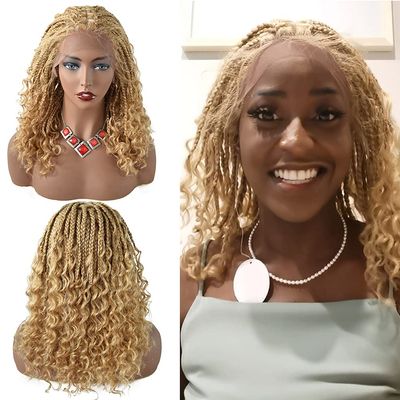12.5x4.75 Hand Braided Swiss Lace Front Twisted Cornrow Braided Wigs (#27/613M Blonde)