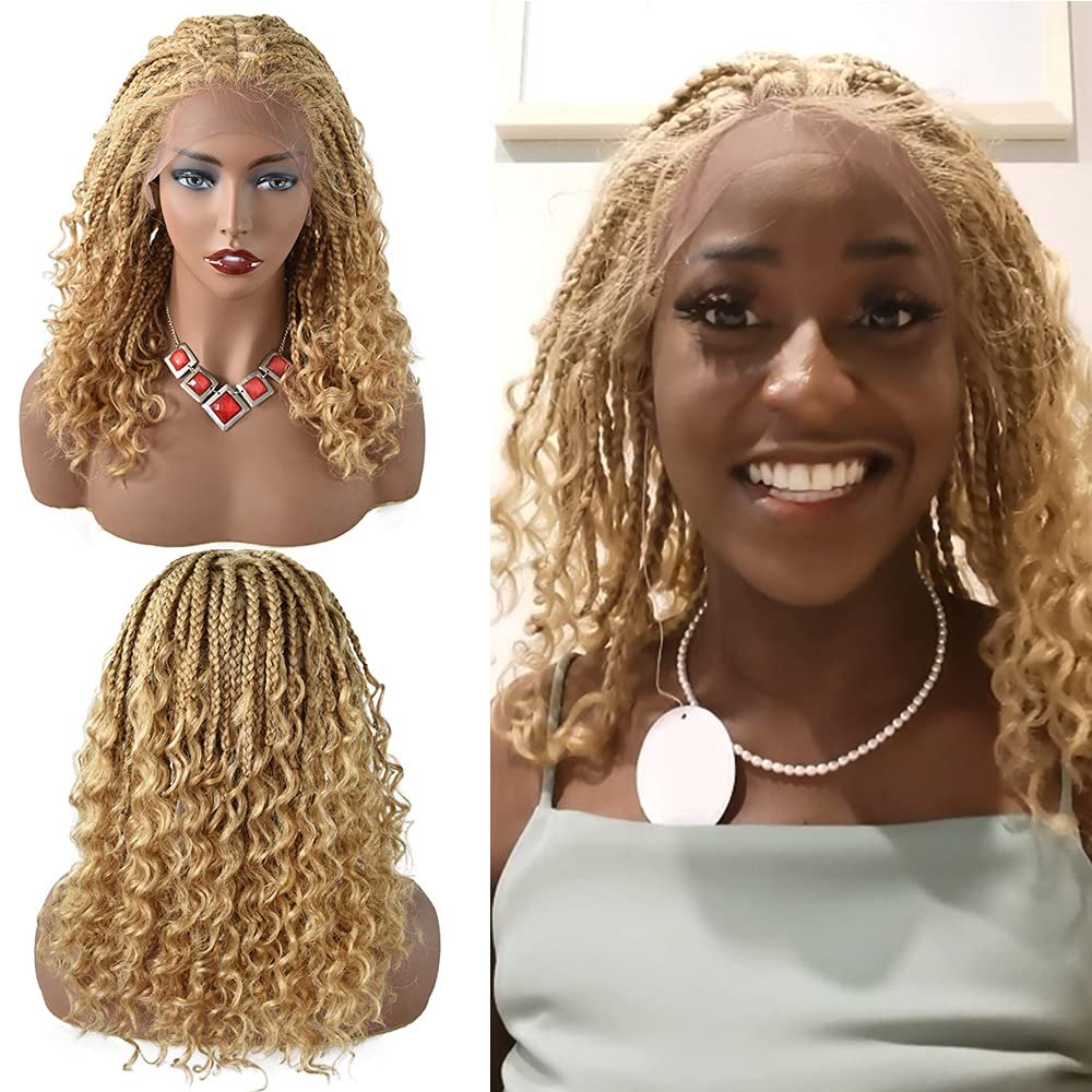 12.5x4.75 Hand Braided Swiss Lace Front Twisted Cornrow Braided Wigs (#27/613M Blonde)