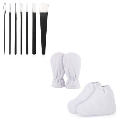 Pedicure Knife Set & Paraffin Bath Mitts and Booties, Segbeauty 7pcs Ingrown Toenail Blade Tool for Nail Corn Callus, Thick Snug Elastic Opening Paraffin Wax Glove and Bootie with Double Terry Clothes