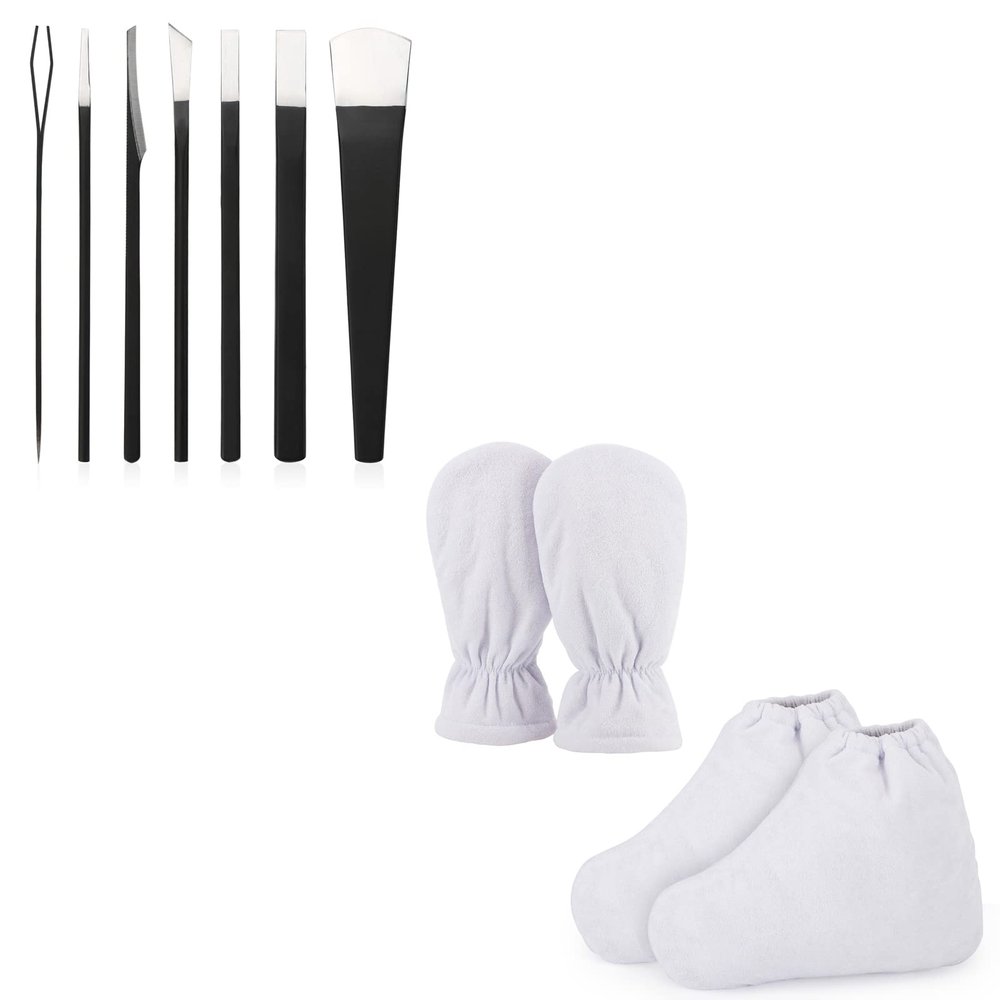 Pedicure Knife Set & Paraffin Bath Mitts and Booties, Segbeauty 7pcs Ingrown Toenail Blade Tool for Nail Corn Callus, Thick Snug Elastic Opening Paraffin Wax Glove and Bootie with Double Terry Clothes