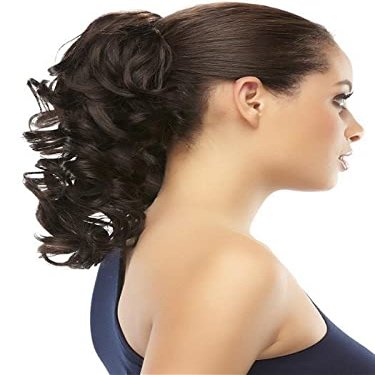 Crush Ponytail Color 1B Hot FudgeEasihair Hairpieces 7.5-10" Length Reversible Claw Clip Attachment Synthetic Curly Layered Pony Clip On Bundle MaxWigs Hairloss Booklet