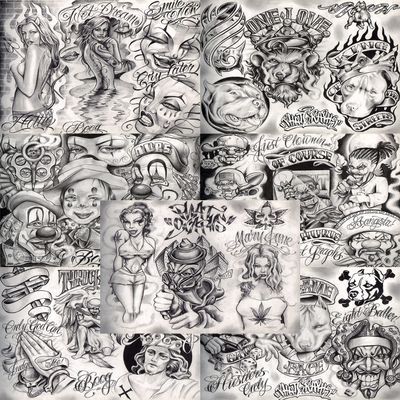 Boog From The Streets With Love Gangsta Style Tattoo Flash 7 Sheet Set 11x14" O, Great Tattoo Shop Investment For Display, Lowrider Artwork