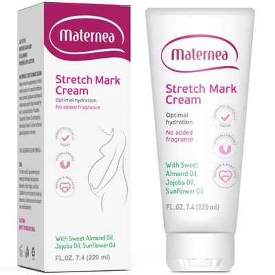 Maternea Stretch Mark Cream for Pregnancy  Nourishing Maternity Skin Care with Almond, Jojoba Oils, Vitamins C and E  Helps Hydrate and Improve The Look of Stretching Skin  7.44 FL. OZ. (220ml)