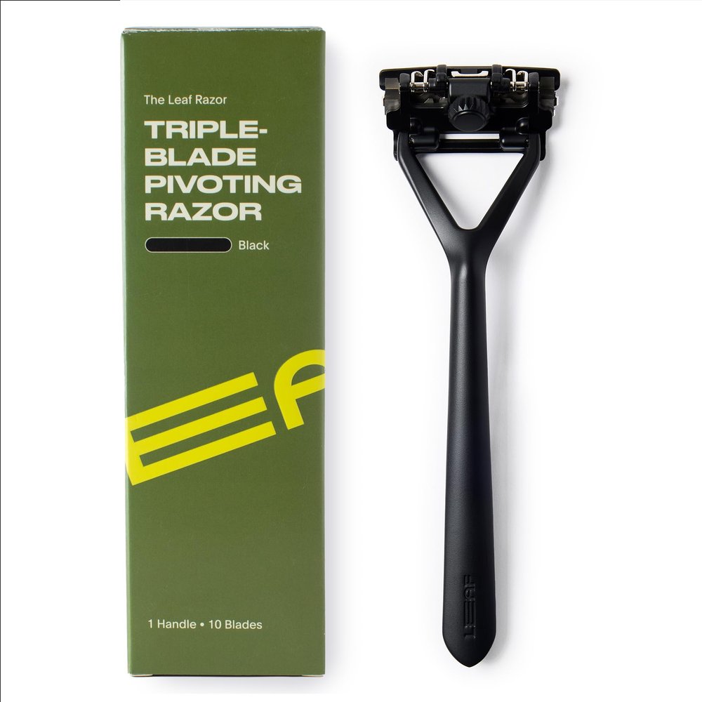 Leaf Shave | Leaf Razor, All-Metal Safety Shaver with Pivoting Head & Adjustable Blade Loading, Includes 10 Stainless Steel Single-Edge Blades, Compatible with Standard Safety Razor Blades - Black